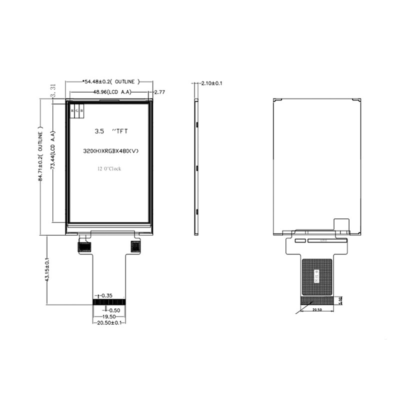 Polcd 320x480 Spi Painel LCD de 3,5 polegadas 450cd/m2 para uso comercial