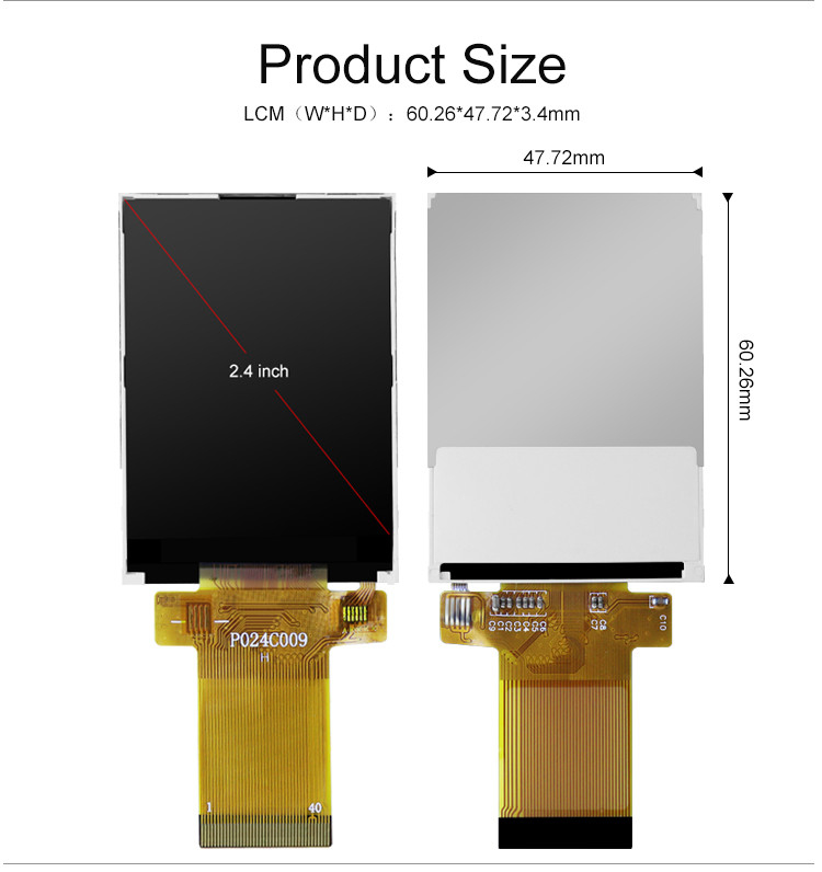 Visualização ótica de TFT LCD de 2,4 polegadas, módulo de ILI9341V 24pin SPI LCD para Mini Video Camera