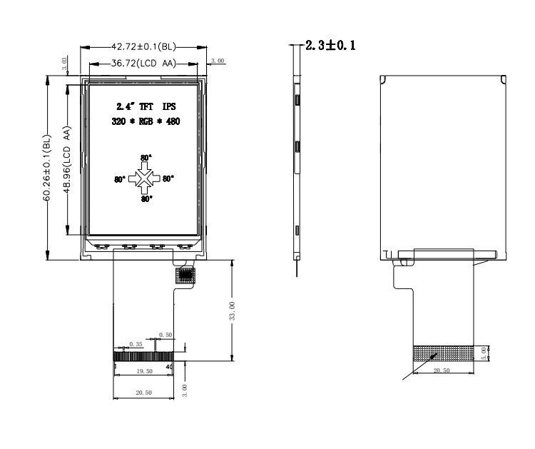 Lêndea de Polcd 350 2,4 exposição do LCD da relação do tela táctil 240x320 48.96mm MCU RGB de Tft da polegada