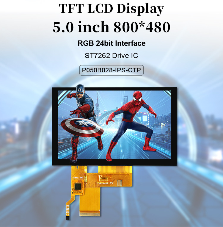 5 polegadas Tft Lcd capacitivo tela sensível ao toque Alto brilho 800x480 Resolução Rgb Interface Ips