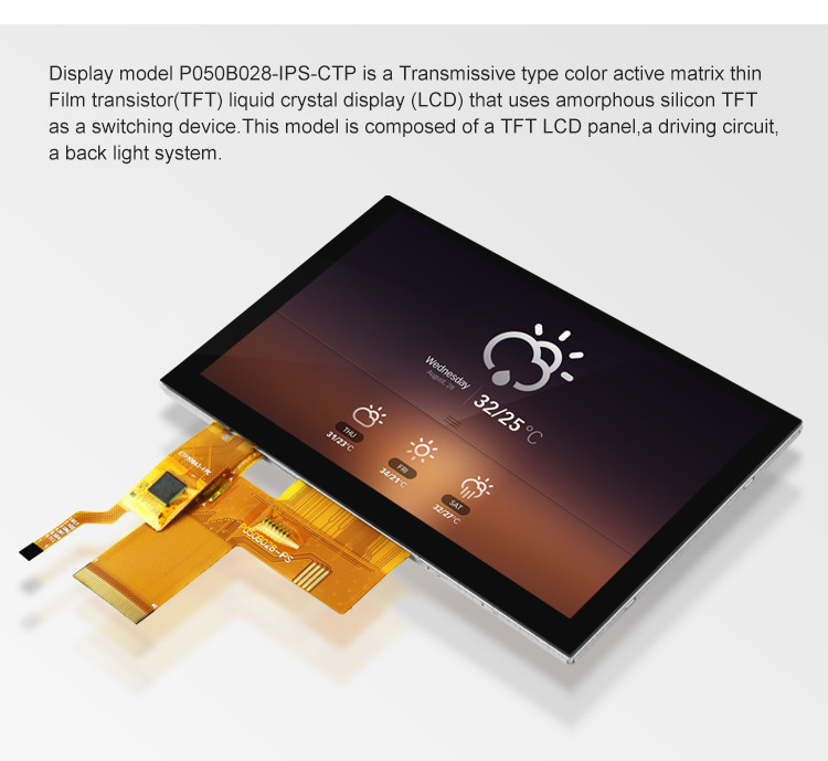 5 polegadas Tft Lcd capacitivo tela sensível ao toque Alto brilho 800x480 Resolução Rgb Interface Ips