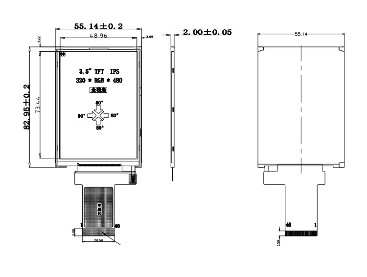320x480 3,5 polegadas Tft Lcd Display 18 Bit Parallel Rgb Interface Pequeno Tamanho