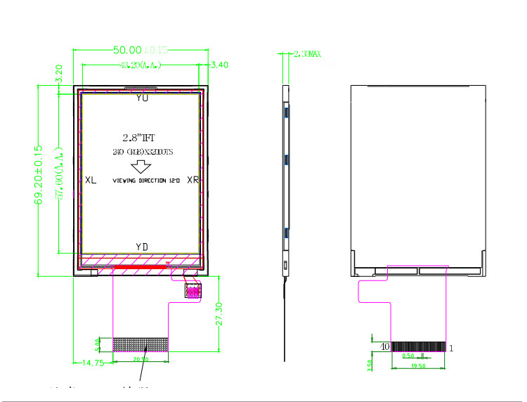 Polcd Cores 265K 2.8 polegadas TFT Modulo 57.6mm Normalmente Branco SPI interface Lcd tft Modulo