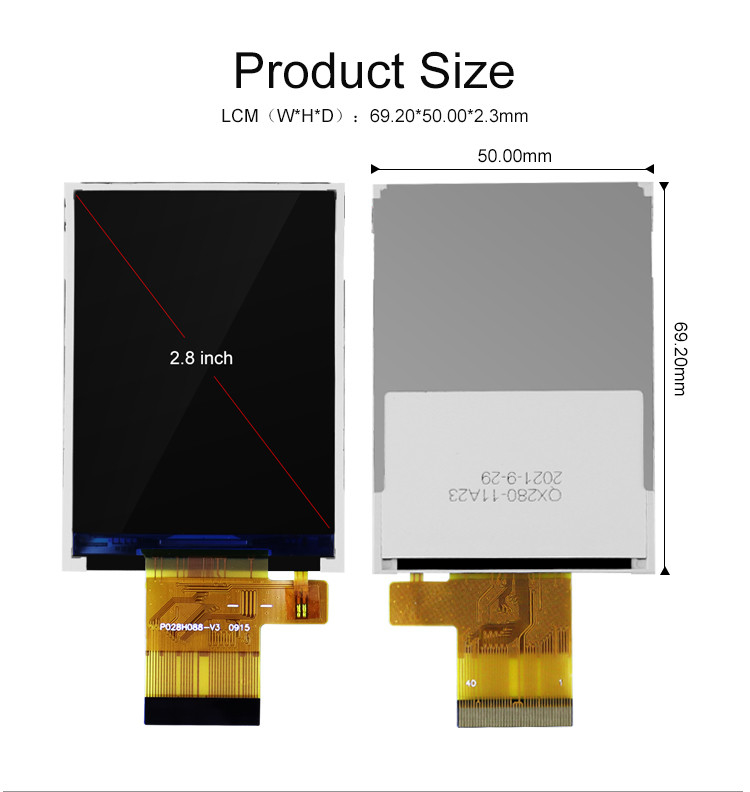 Polcd Cores 265K 2.8 polegadas TFT Modulo 57.6mm Normalmente Branco SPI interface Lcd tft Modulo