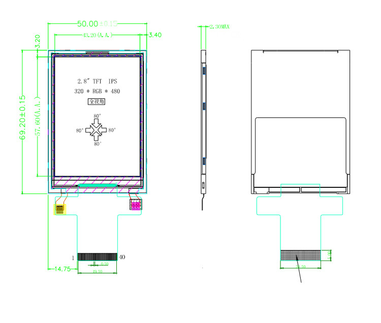 Polcd MCU 9 BIT 2,8 polegadas LCD TFT 240X320 TFT colorido comercial