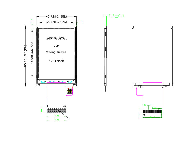 Polcd ST7789V 2,4 polegadas Tft Display 12 0'CLOCK 240x320 Tft LCD Painel de tela