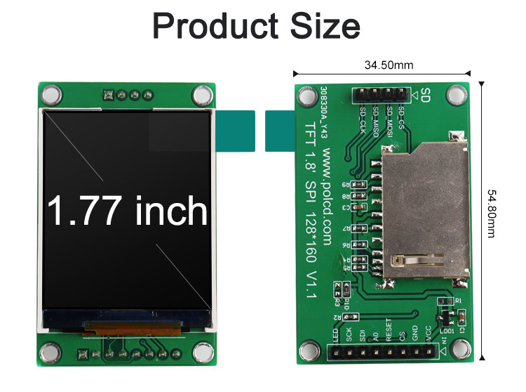 Polcd ST7262 1,77 polegadas 24 bits LCD 128X160 TFT tela sensível ao toque 300 Nit