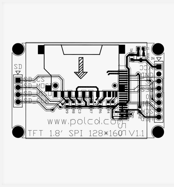 Polcd ST7262 1,77 polegadas 24 bits LCD 128X160 TFT tela sensível ao toque 300 Nit