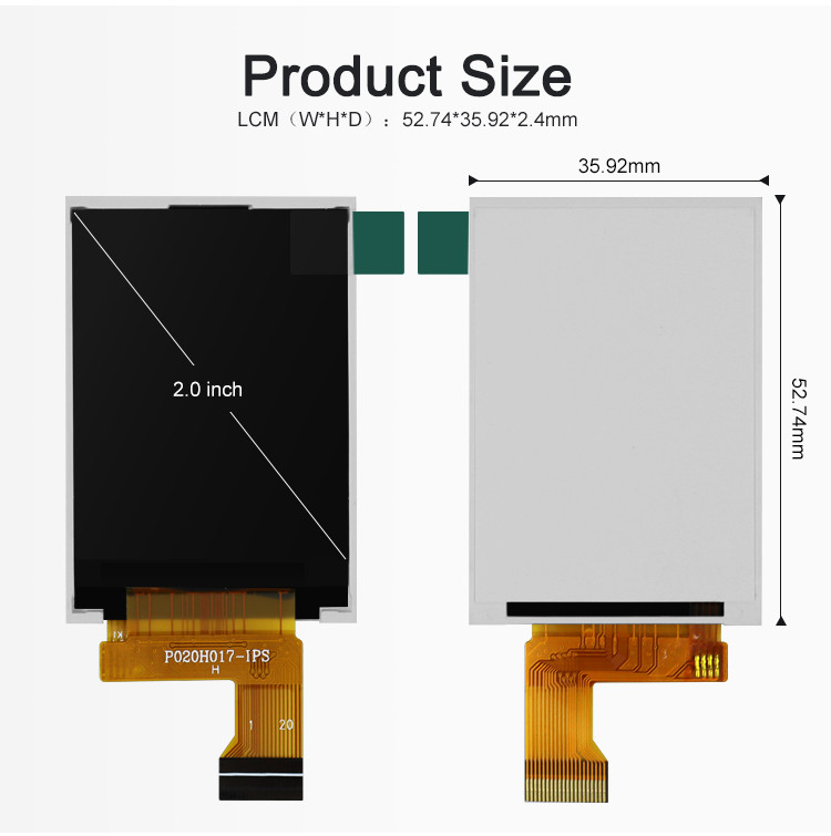Polcd MCU 8 BIT 2 polegadas Tft Display 30,6 mm IPS TFT LCD Display