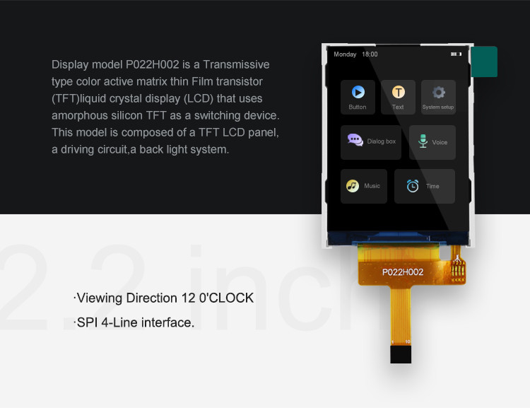 Polcd 44.64mm Touchscreen Display Module 2.2 polegadas Tft Spi 240x320 Raspberry Pi
