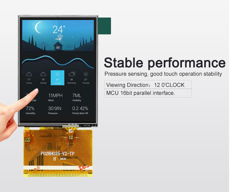 Polcd 2,8 polegadas ângulo de visão total TFT LCD tela sensível ao toque painel IPS legível à luz do sol