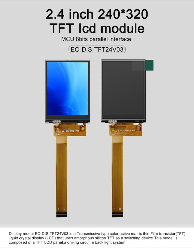 Polcd Black 8080 MCU Display Tft de 2,4 polegadas 8 bits 2,4 Tft Spi 240x320