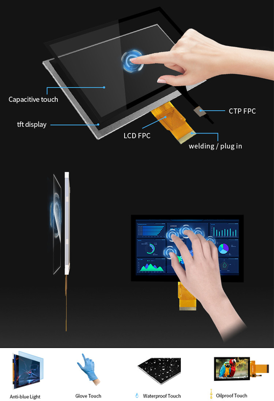 Polcd 7' Tft LCD Panel 800x480 Capacitive Touch Screen Interface RGB 7 polegadas LCD Module Display