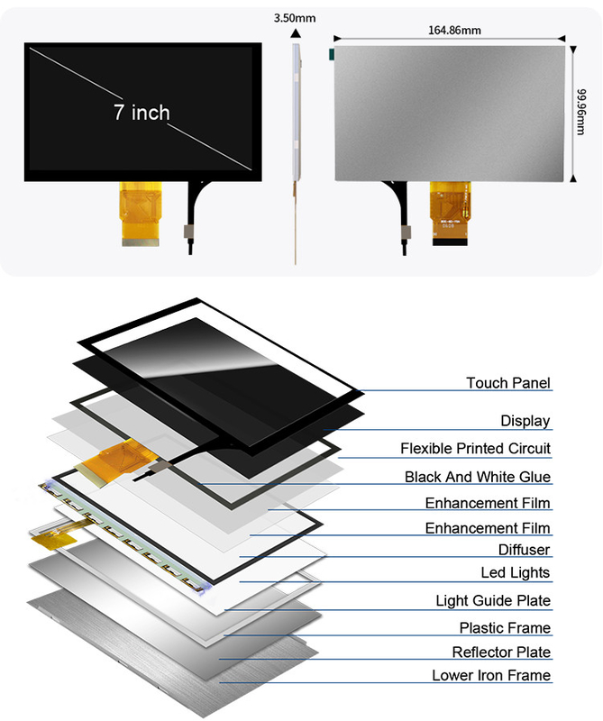 Polcd 7' Tft LCD Panel 800x480 Capacitive Touch Screen Interface RGB 7 polegadas LCD Module Display