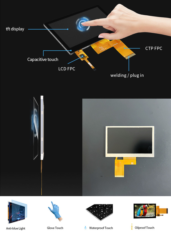 Polcd ST7262E43 Display LCD TFT de 4,3 polegadas 280 Nit Painel de toque LCD 800X480