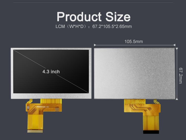 Polcd 4.3 polegadas TFT LCD 480x272 Resolução interface RGB 4.3 
