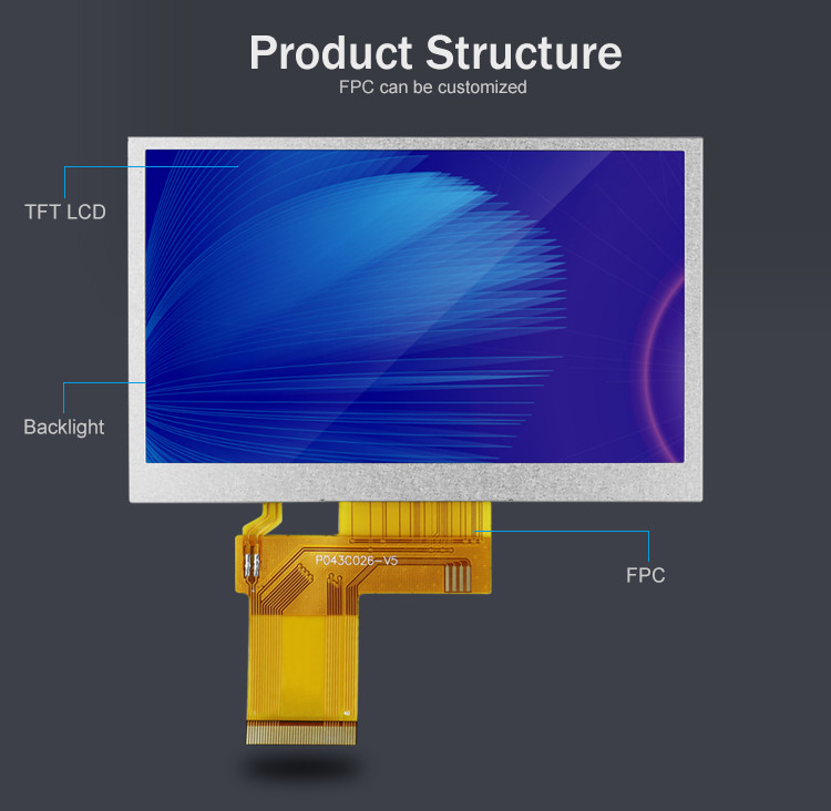 Polcd 4.3 polegadas TFT LCD 480x272 Resolução interface RGB 4.3 