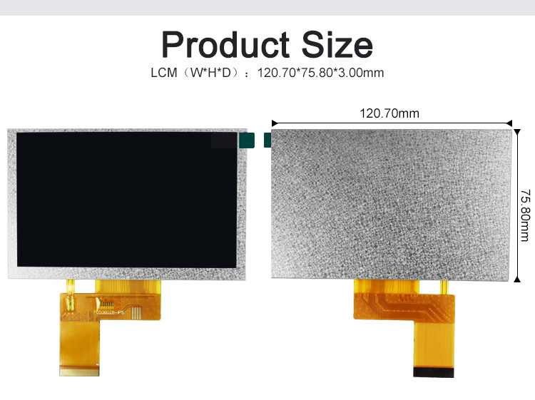 Polcd 5 polegadas TFT Display 800x480 RGB 24 Bit interface IPS Full View Angle Modulo LCD de Alto Contraste