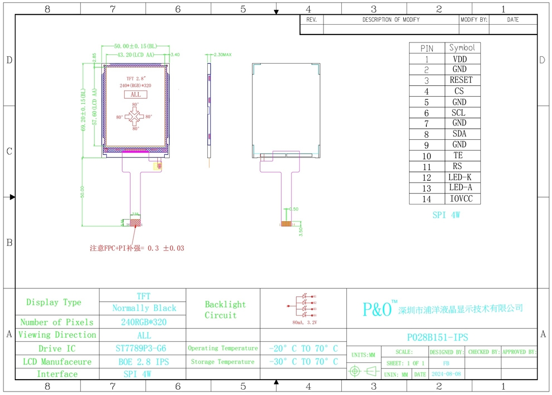 Polcd 2,8 polegadas 240*320 Ips Tft Lcd Screen Spi Interface All Free Viewing Angle Panel Display Module