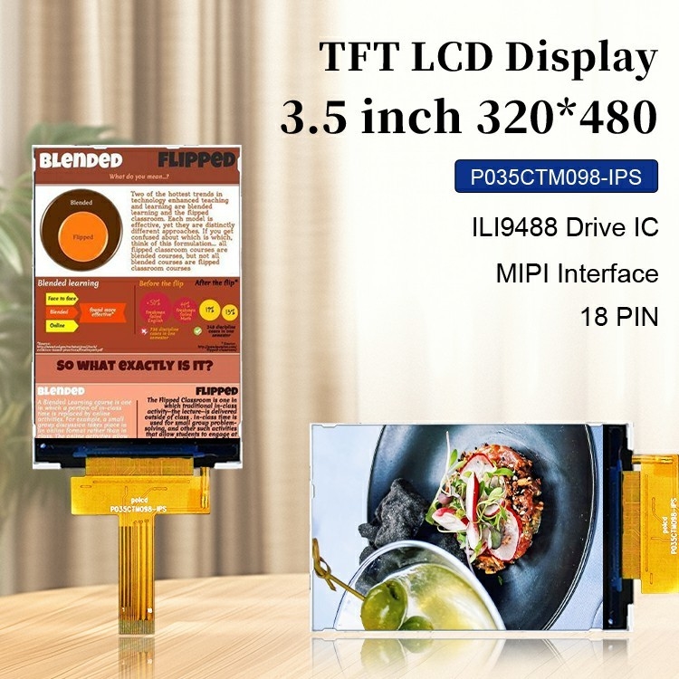 Polcd 3,5 polegadas 320x480 Resolução 350nits Mipi Interface ili9488 IC Vertical Type 3.5'' TFT LCD Display Module