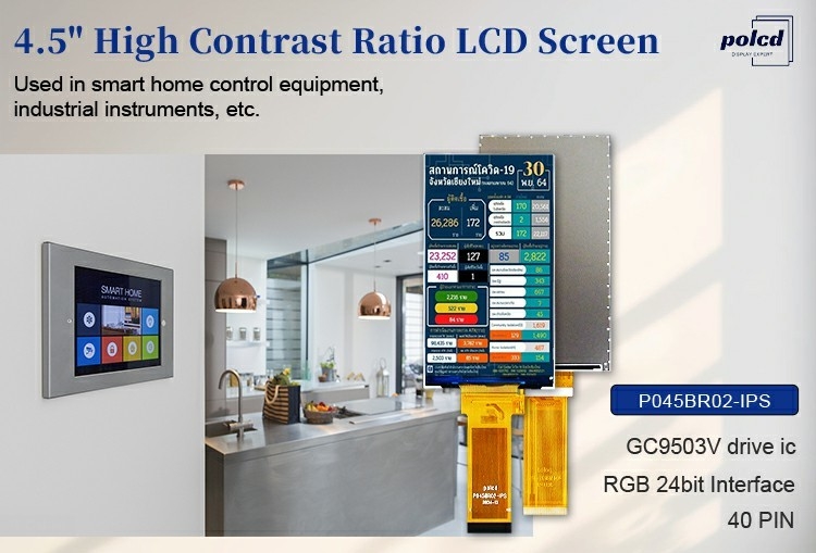 Polcd 4,5 polegadas TFT LCD Modulo 480 * 854 Resolução 300 Nits RGB 24bit Interface 4,5 
