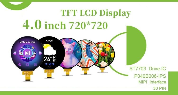 Polcd 4'' LCD Modulo 720*720 ST7703 IPS 300 Brilho MIPI Círculo Painel de exibição TFT redondo de 4 polegadas