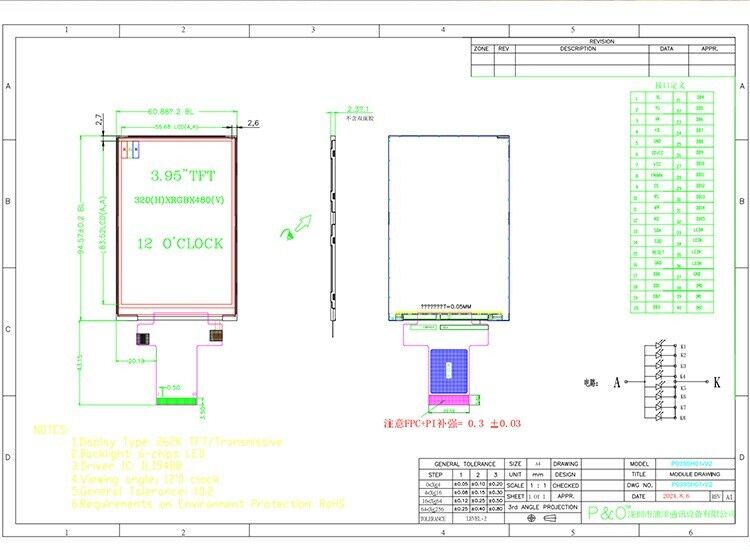 Polcd Custom 3.95 polegadas 320x480 Ips Tft Lcd interface RGB Módulo de Display de Cristal Líquido com Toque
