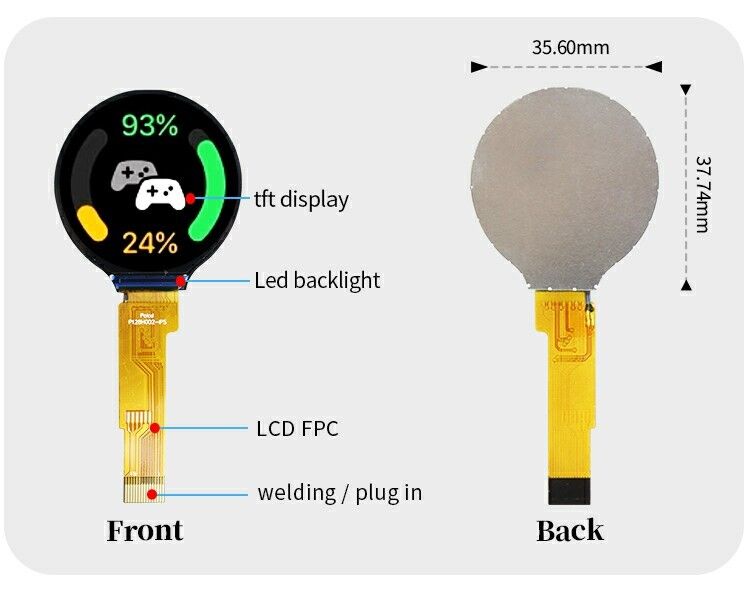 Polcd 1,28 polegadas 1,28 'Color redondo Circular TFT Display 240x240 LCD GC9A01 Driver IPS LCD Module