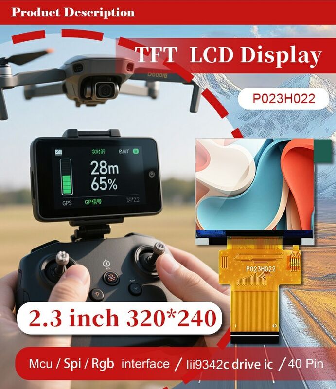 Polcd Preto 320*240 RGB TFT Display 18 Bit Alto brilho Painel LCD de 2,31 polegadas