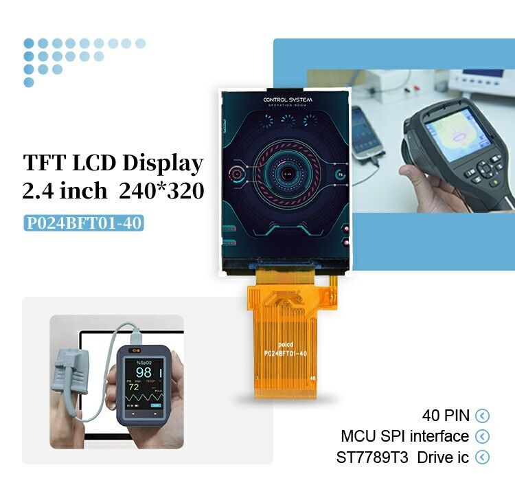Polcd 2,4 polegadas TFT 240*320 Mcu Spi Interface Luz solar Legível Tecnologia transflectiva LCD