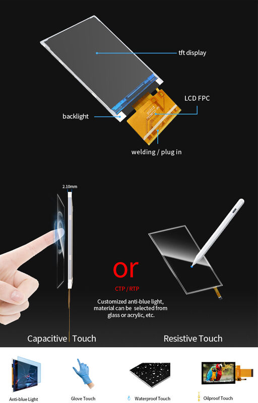 Display TFT Polcd de 2,8 polegadas, painel IPS de 240x320 pixels, módulo LCD TFT ST7789V MCU de 37 pinos