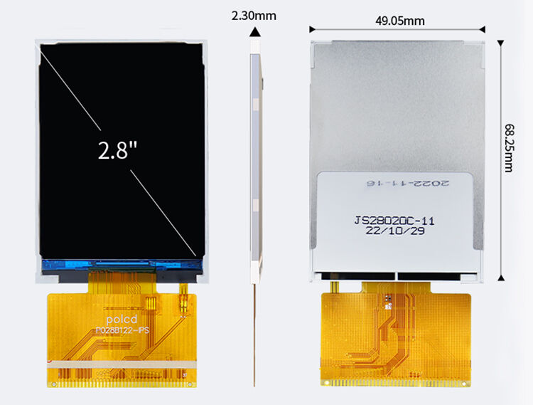 Polcd Pequeno display TFT IPS de 2,8 polegadas 240x320 QVGA com alto brilho de 300 nits, interface MCU RGB