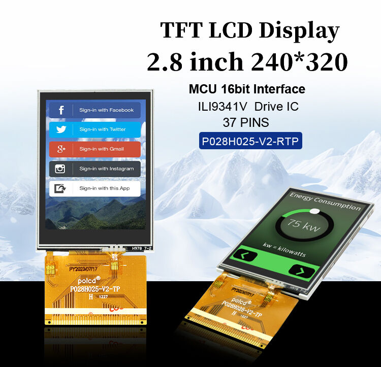 Polcd 240x320 resolução 37 pin TFT LCD ILI9341V unidade ic 2,8 polegadas touch screen
