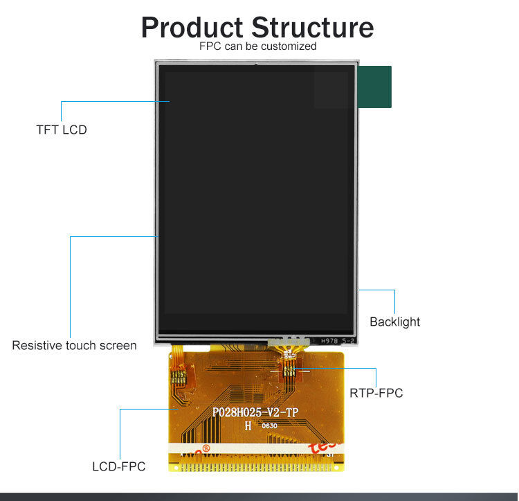 Polcd 2,8 polegadas 240*320 QVGA MCU 16bit TFT LCD Screen Module 37Pin LCD Display com painel táctil