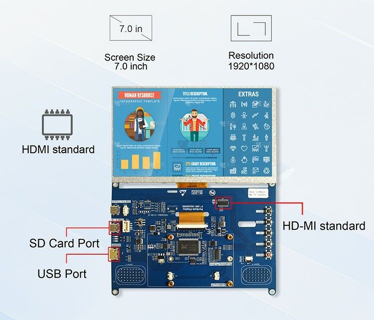 Polcd Alto brilho 7 polegadas 1024x600 RGB LCD Drive Board RTD2281 com alto-falante de áudio para exibição industrial ao ar livre