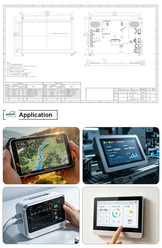 Polcd Alto brilho 7 polegadas 1024x600 RGB LCD Drive Board RTD2281 com alto-falante de áudio para exibição industrial ao ar livre