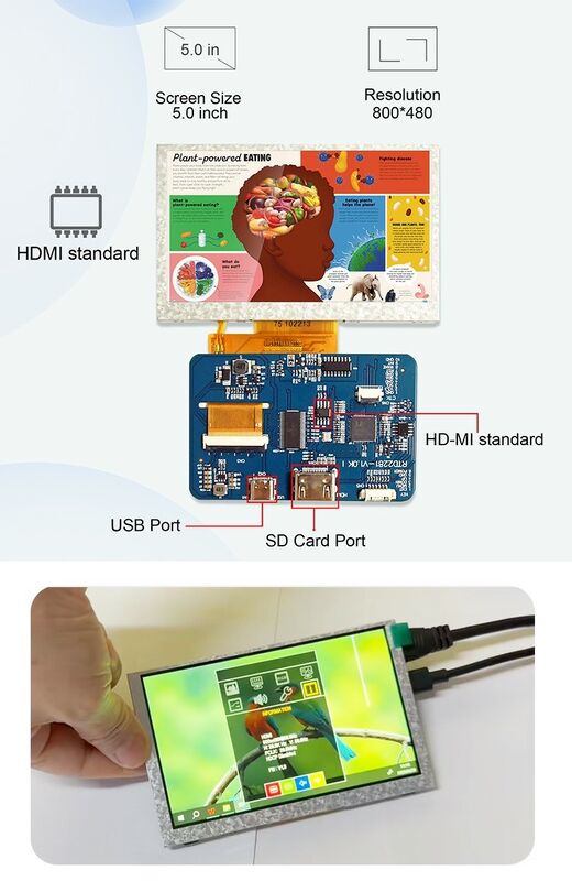 Polcd Industrial Grade 4.3 5 polegadas LCD Display Module 800x480 Resolução H-DM-I Interface Driver Board