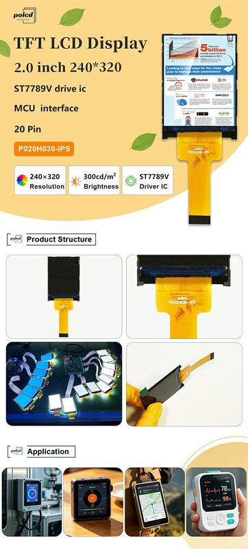 Polcd 2 polegadas 240*320 IPS Screen Transmissive ST7789V 300 nit 20 pin MCU interface TFT LCD Module Display