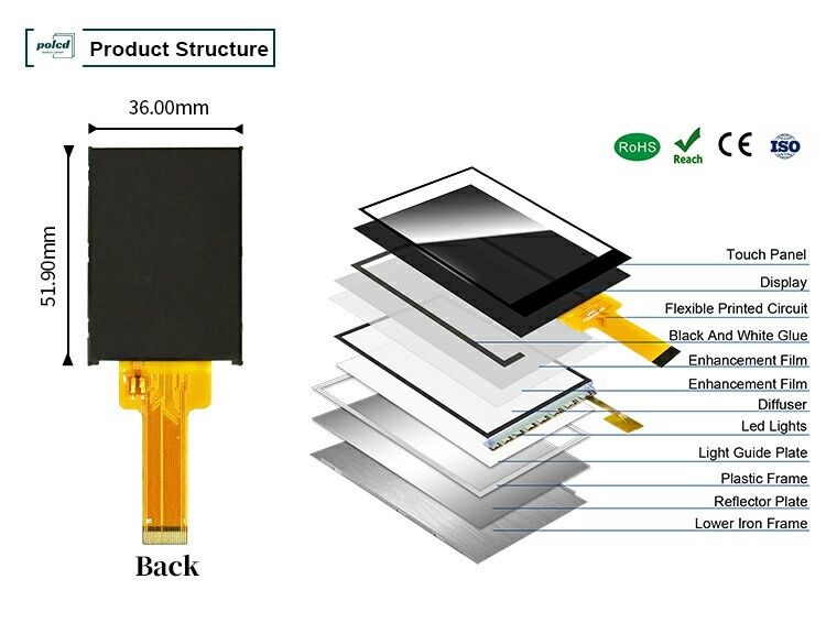 Display de cristal líquido Polcd 2.0 polegadas Mini Full Color ST7789 MCU IPS Full Angle View 240x320 TFT LCD Module