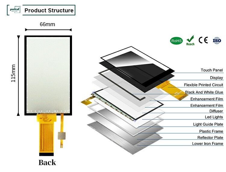 Painel LCD TFT Polcd de 4,5 polegadas com tela sensível ao toque capacitiva de resolução 480*854 Display colorido Lcd de 40 pinos