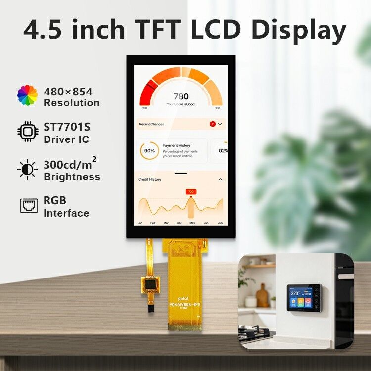 Painel LCD TFT Polcd de 4,5 polegadas com tela sensível ao toque capacitiva de resolução 480*854 Display colorido Lcd de 40 pinos