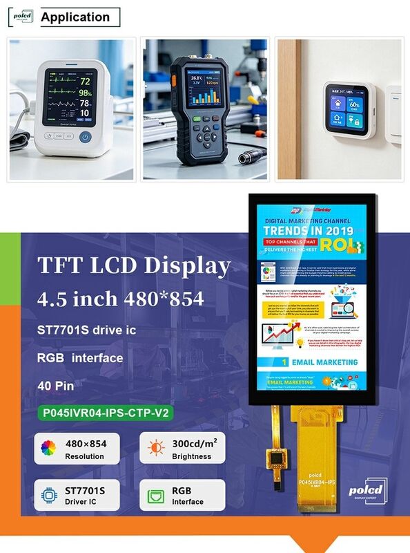 4.5 Polegadas IPS LCD 480x854 Interface RGB ST7701S TFT LCD Display com Painel de Toque Capacitivo