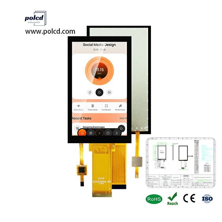 Módulo LCD Polcd de 4,5 polegadas TFT com resolução 480*854, taxa de contraste 1200:1, interface RGB e tela sensível ao toque IPS