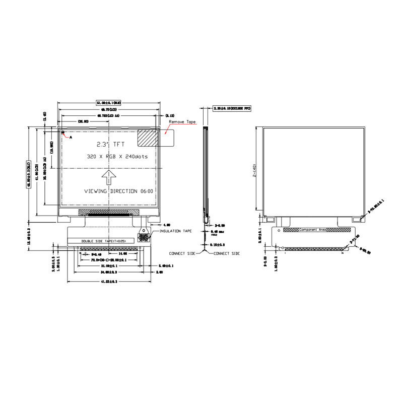 Polcd ILI9342C 2,31 polegadas LCD 8080 MCU 16 bits 320x240 Display LCD 300 Nit