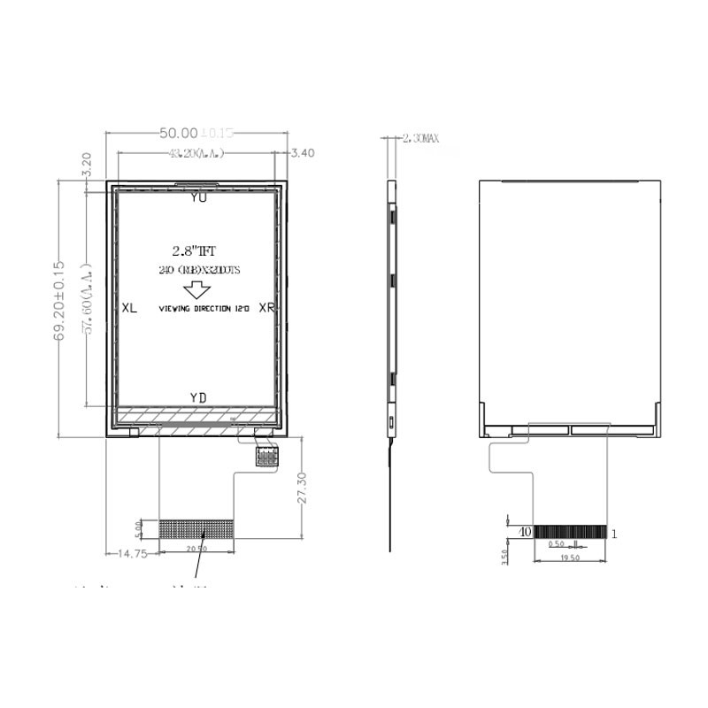 Polcd tela sensível ao toque de 2,8 polegadas para Raspberry Pi ST7789V Tft 240x320 16 bits 300 Nit